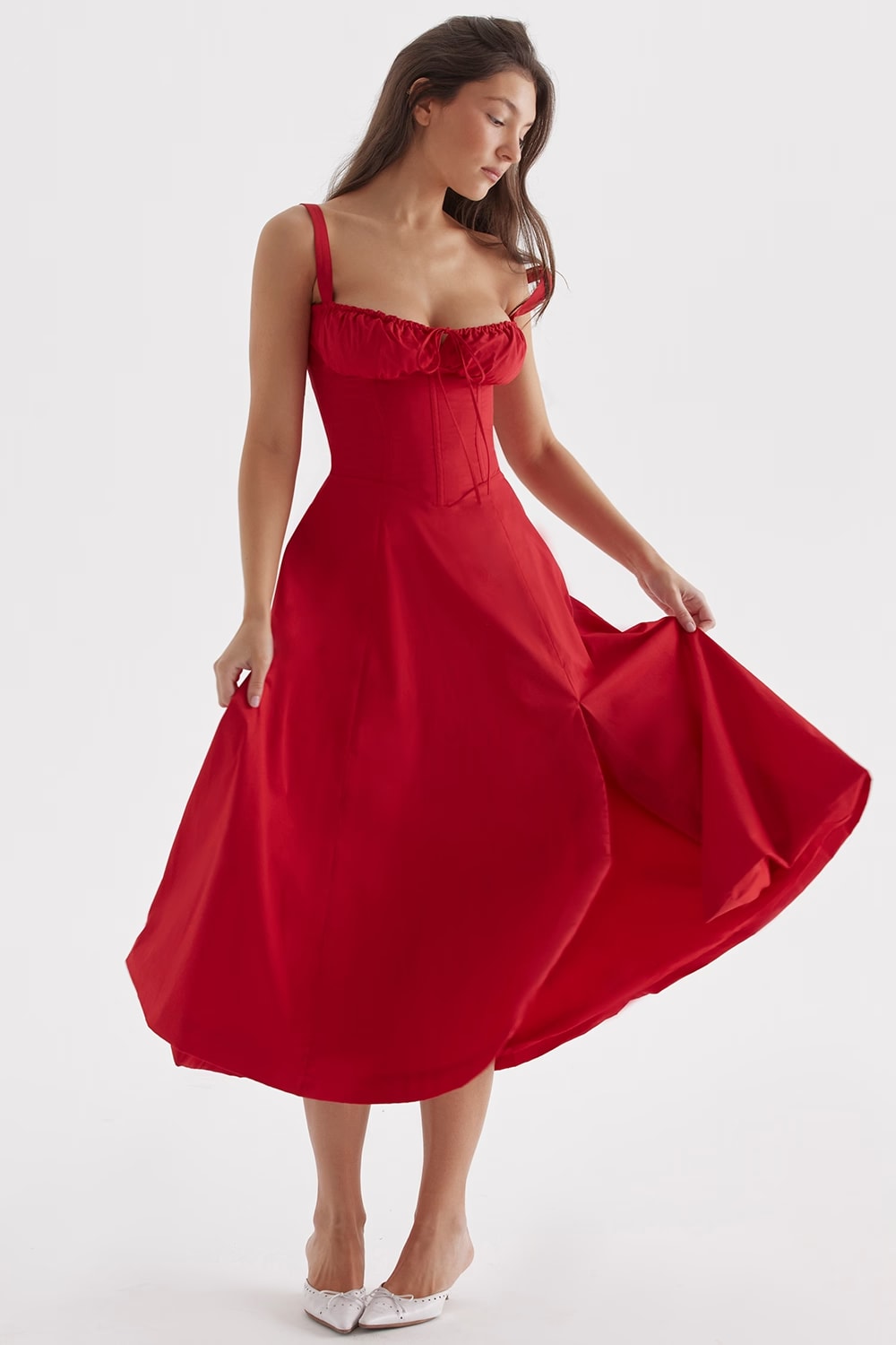 Midi dress – Structured Corset Design & Flowing Length